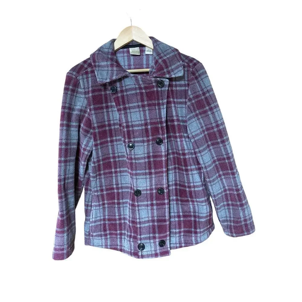 Natural Reflections Purple/Gray/Black Fleece 2 Pocket Academia Pea Coat Size L‎
